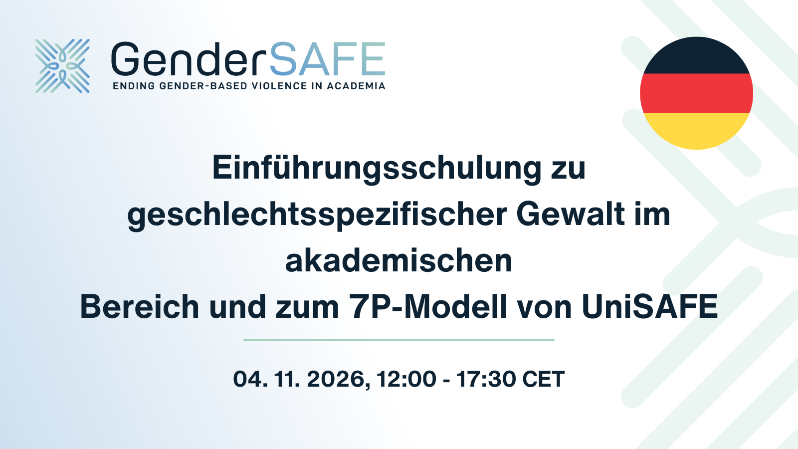 GenderSAFE trainin in german for the 4 november from 12 to 17.30 CET